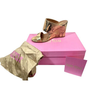 PARIS TEXAS Gold Metallic Lame Python Embossed Leather Wedge Mules Sandals 36.5